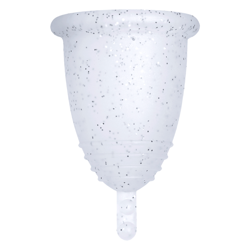 Me Luna® Menstruatiecup | Soft | S | Zilveren glitters | met Steeltje