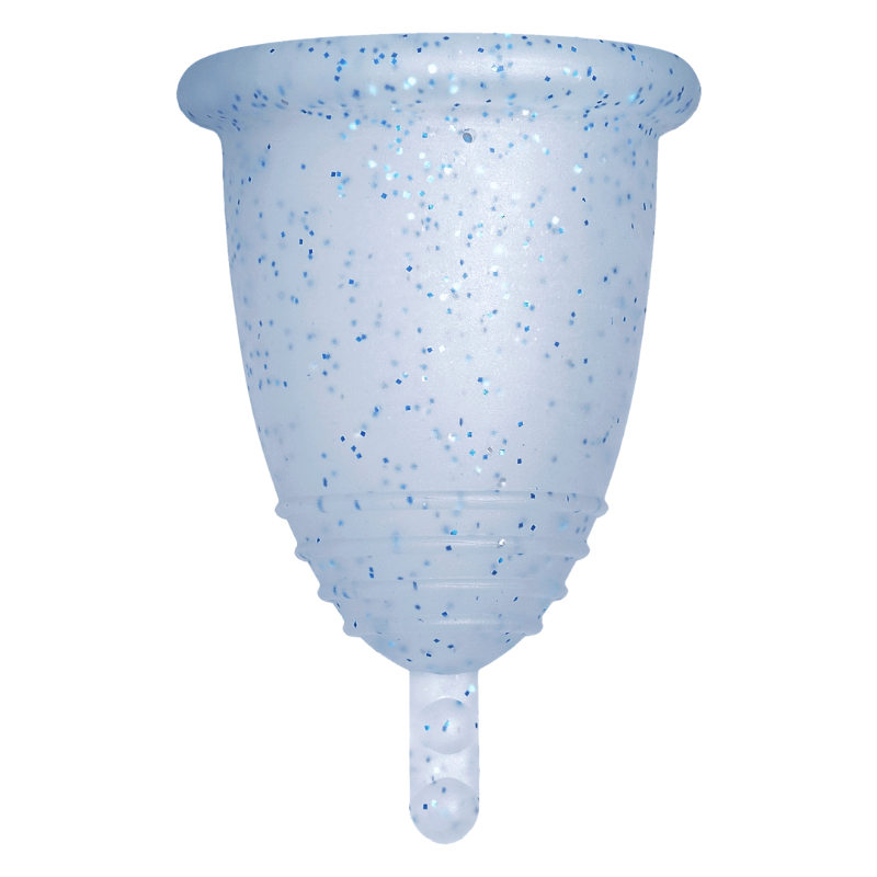 Me Luna® Menstruatiecup | Classic | S | Blauwe glitters | met Steeltje