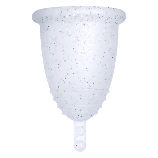 [4260554381222] Me Luna® Menstruatiecup | Soft | S | Zilveren glitters | met Steeltje